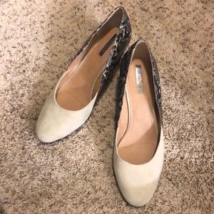 Tahari snake print and suede wedge heels